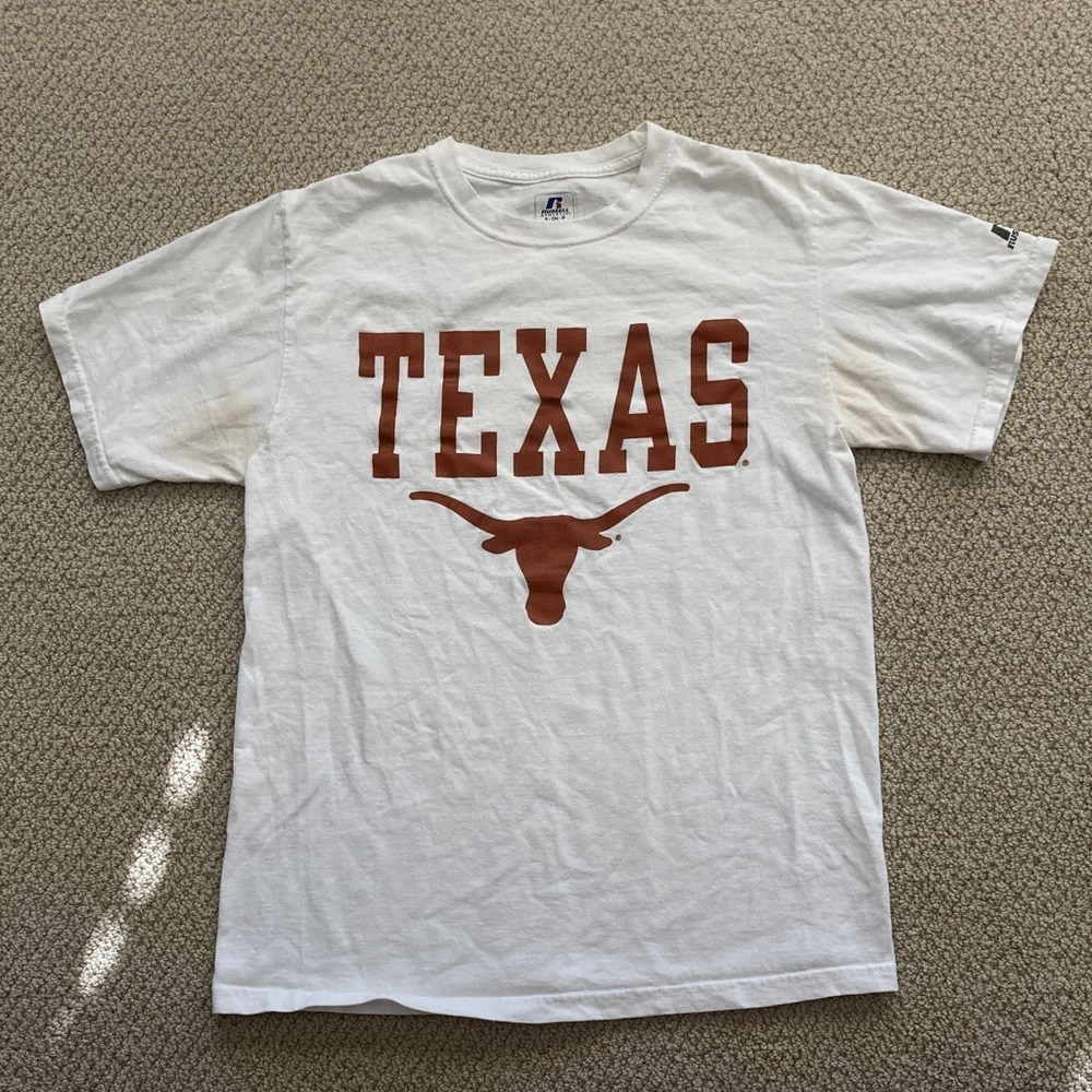 University of Texas White Graphic T-Shirt Cotton Crewneck Shirt Unisex Small EUC